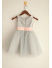 Silver Sequin Pleats Sash Tulle Flower Girl Dress